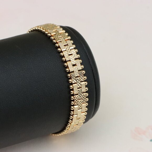 "Elegant Textured Rose Gold Bracelet with Polished Bead Edges, XPBL0865 - Picture 8 of 12